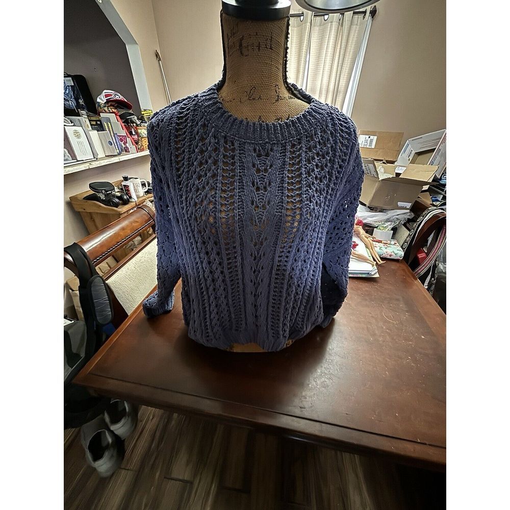 Slate Blue Chunky CableNet. Sweater Kendall And Kylie‎ Size Large. With Tags